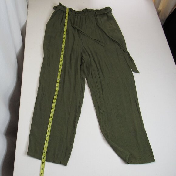 by & by Womens Linen Paperbag-Waist Pants w/ Built in Shorts Size XL Olive Green - Picture 6 of 8